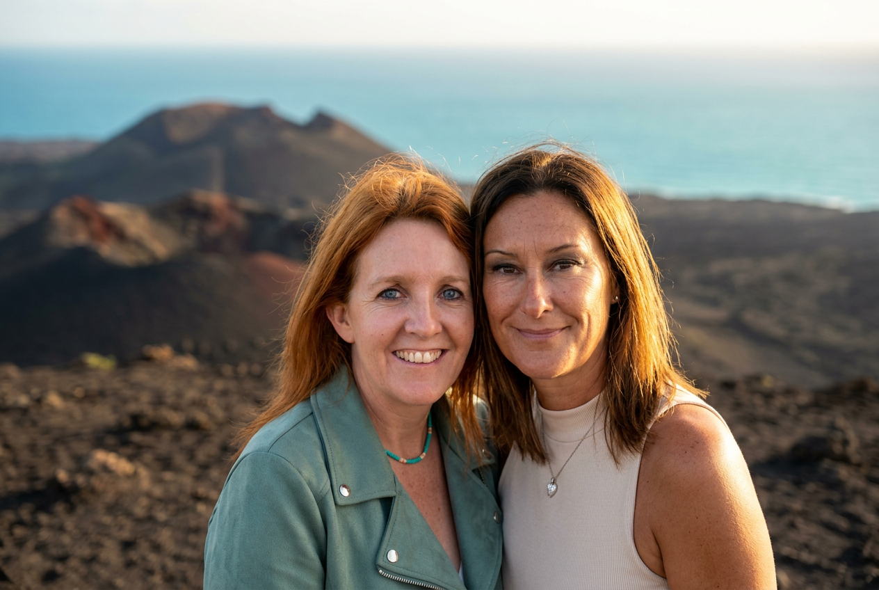 The two founders of Elevate Inside — one based in Lanzarote, one a digital nomad in Belgium